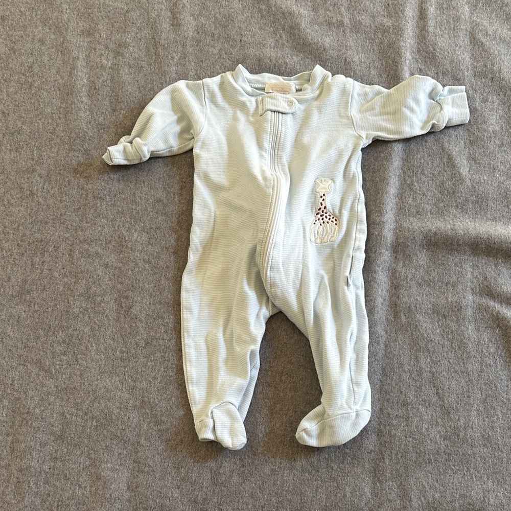 Sophie La girafe Blue Baby One Piece with Giraffe Embroidery Kissy Kissy 0-3 M